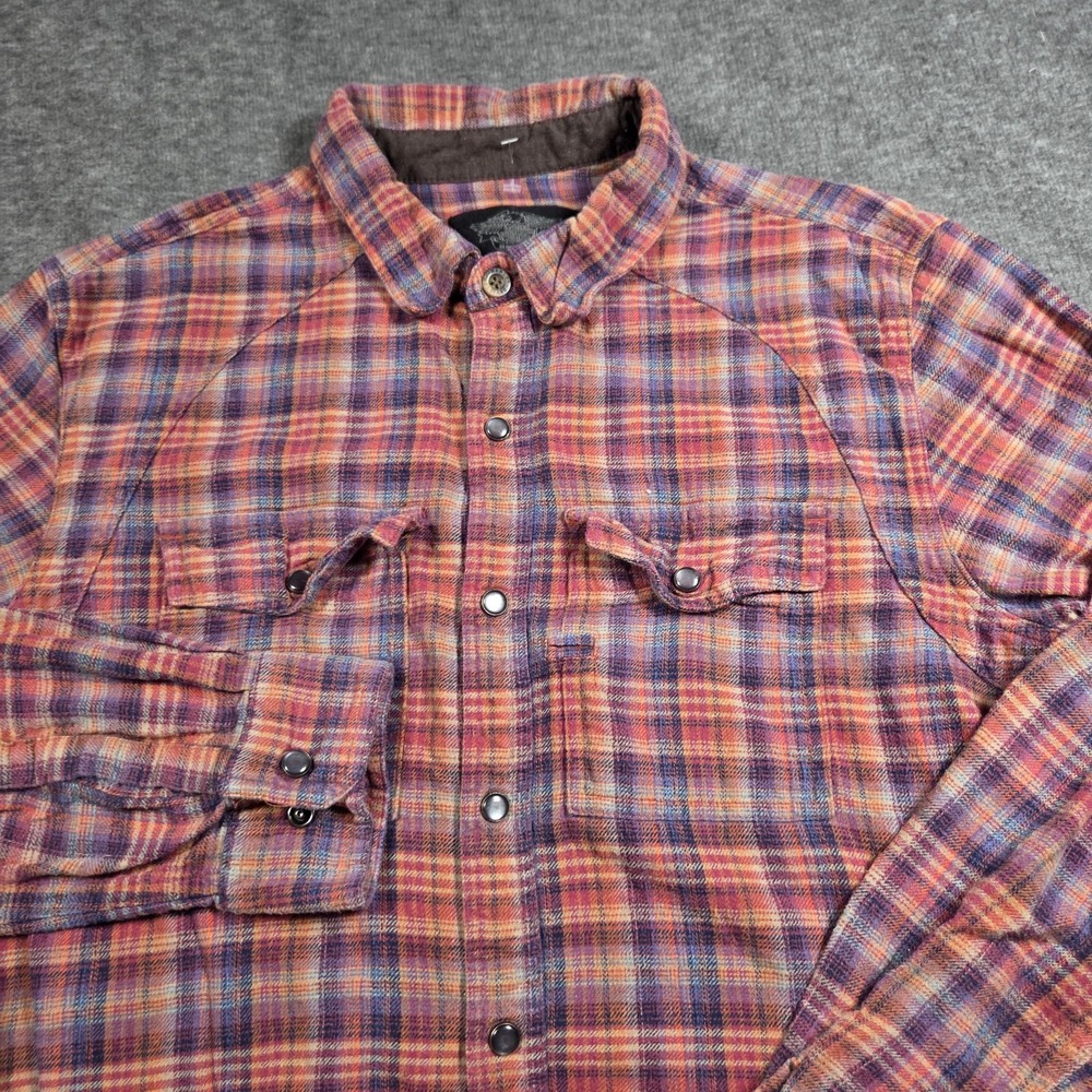 Harley-Davidson Shirt Mens Medium Multicolor Plaid Flannel Snap Front Back Logo
